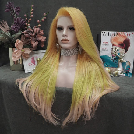 Celebrity 26 Inches Synthetic Lace Front Wig Tinselwig Multicolor Long Straight Wig for Women