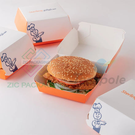 Wholesale Food Grade Tear Away Paper Burger Box Custom Your Own Logo Restaurant Food Packaging Hamburger Box