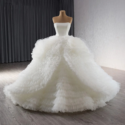 Jancember 241076 Fashion Strapless Ivory Puffy Bridal Wedding Women's Dresses