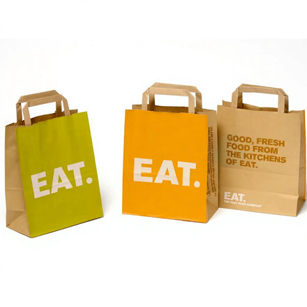 Custom Made Flat Paper Handles Brown Takeout Takeaway Fast Food Kraft Paper Bag for Restaurant Food Packaging