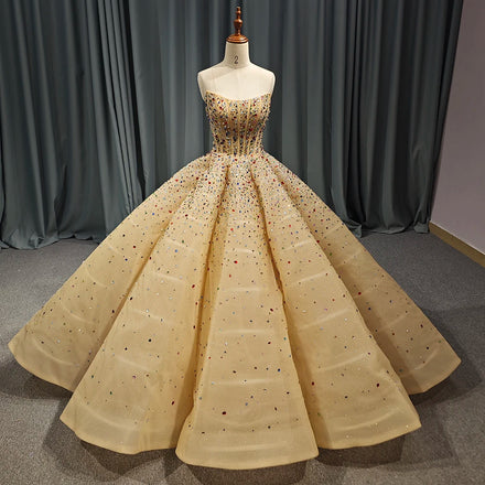 Jancember 6606 Crystal Scoop Sleeveless Puffy Ball Gown Evening Party Dresses