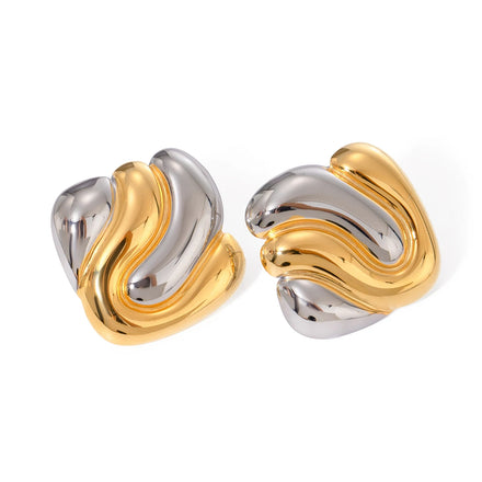 J&D Design Two-tones Irregularity Earring 18k PVD Stainless Steel Gold Plated Daily Wearing Earring for Women