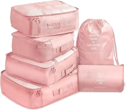 Customized Logo 6 Piece Set Luggage Clothes Organizer Bag Travel Storage Set With Zipper
