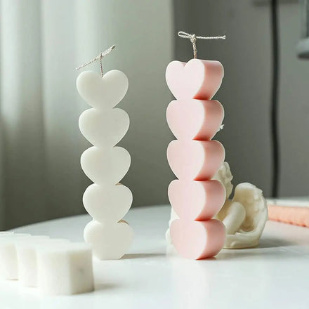 5-Hearts-Shaped Scent Candle Mold Food Grade for Making Candles Soaps Ice Chocolates and DIY Resin Crafts