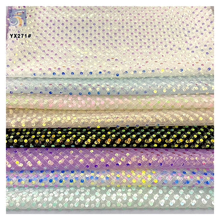YX271 European and American Style Fashion Dress Fabric 120gsm Multicolor Gradient 5mm Sequin Mesh Lace Fabric