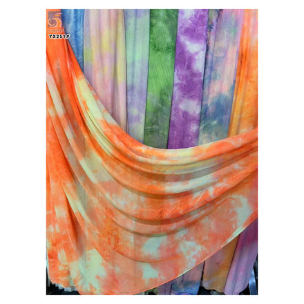 YX251 New Trendy Tie-Dye Design Fabric 95 Polyester 5 Spandex Mesh Stretch Knitted Dress Printed Fabric