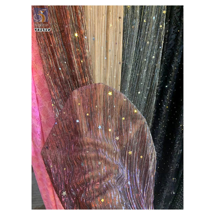 YX252 Luxurious New Design 100%Polyester Rib Knitted Glitter Lurex Fabric With Star and Moon Sequin Embroidery