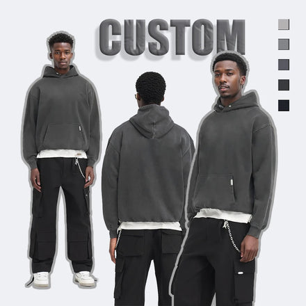 Wholesale 100% Cotton Men's Oversized Hoodies 500gsm Heavy Weight Streetwear Customizable Logo Design Hooded Collar
