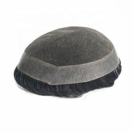 Super Fine Swiss Lace Durable PU Skin Around Natural Human Hair Replacement Men Hairpiece Toupee With Various Size Color Grey