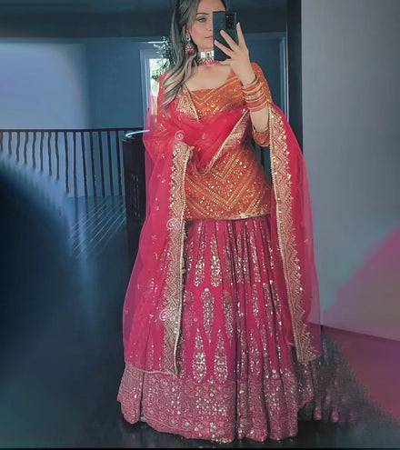 PinkCityBlocks Indian Pakistani Women's Designer Sharara Suit Palazzo Dupatta Heavy Faux Georgette Fabric Modern Ethnic Dress