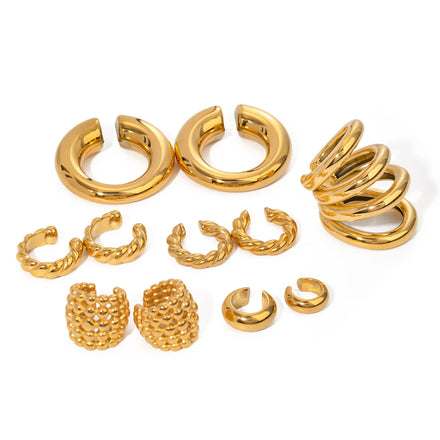 J&D Jewelry Hoop Shape Honeycomb Ear Clip Stainless Steel 18K Pvd Gold Plated Jewelry Twist Cross Earrings Set