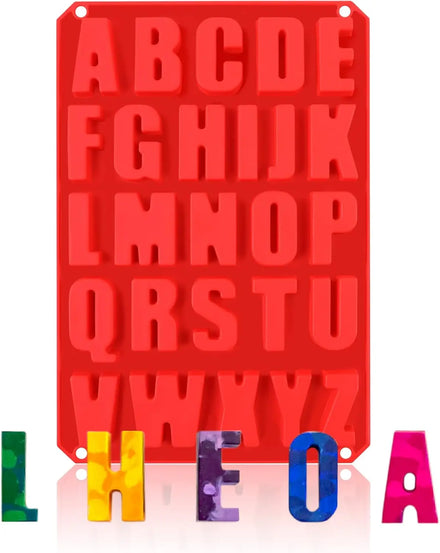 Red 26 Cavities Alphabet Silicone Letter Baking Mold for Chocolate Cake BiscuitCandyJelloCandlesIceName Crayons