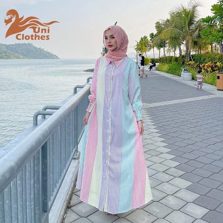 Abaya Dubai 2024 Elegant Wholesale Turkey EID Modest Dubai Abaya Long Skirt With Lapel Striped Shirt Abaya 2024 New Femme
