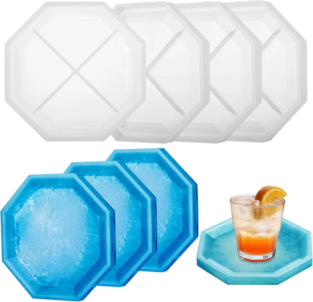 4pcs Octagonal Shape Silicone Coaster Mold Set Resin Epoxy Casting Mold Suitable for Coasters Jewelry Stands Home Decor