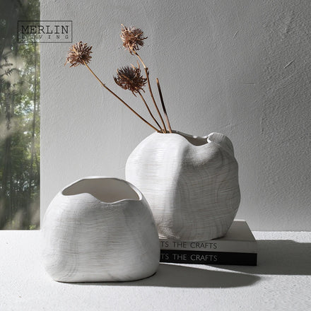 Merlin Living Marble Texture Vase Ceramic Vase for Home Decor White Vase Chaozhou Ceramic Factory Manufacturing