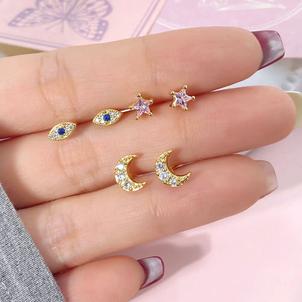 Foxi in Stock Wholesale Fashion Jewelry Blue Cubic Zirconia Turkish Evil Eye Stud Earrings