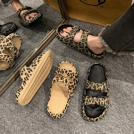 2024 New Fashion Trend Spring Summer Ladies Leopard Print Platform Open Toe Outdoor Beach EVA Flat Light Weight Anti-Slip