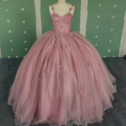 Jancember WC021 Elegant Spaghetti Strap Sweetheart Butterfly Ball Gown Quinceanera Dress