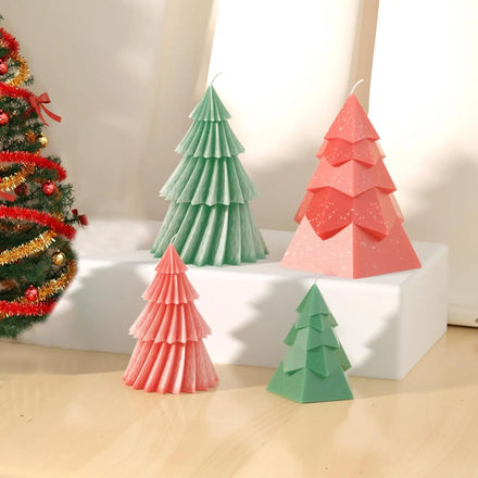 Thin Polygon Geometric Christmas Tree Scented Candle Silicone Mold Diy Gypsum Drops Glue Hand Soap with Hand Gift