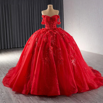 Jancember 241081 Traditional Red Empire Appliqued Flower Evening Formal Gowns Dresses