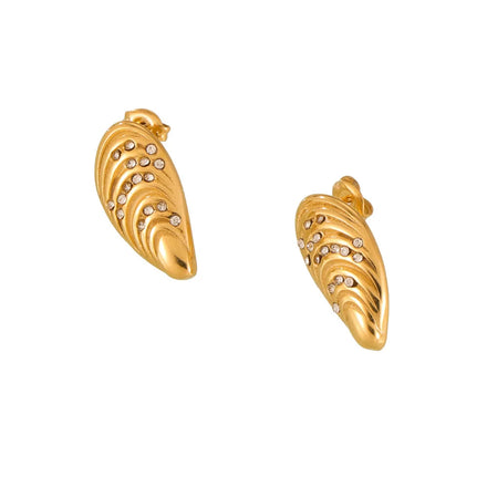 Fashion Jewelry Earings 18K Gold Plated Light Luxury Texture Shell Shape Diamond Design Jewelry for Women Trendy