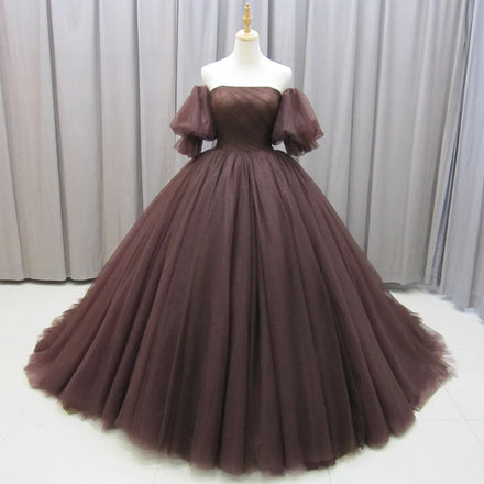 Jancember MZ0008 Fashion Brown Boat Neck Off Shoulder Evening Gowns Dresses
