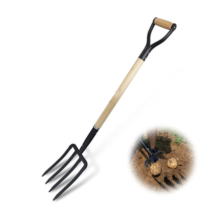 4-Tine Steel Pitchfork Wood Handle D-Grip-Essential DIY Industrial Gardening Tool Farm Use Soil Transferring Grass Raking OEM