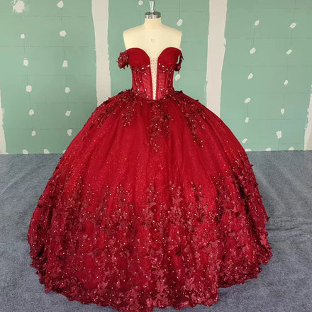 Jancember WC018 Fashion Red Off Shoulder Butterfly Quinceanera Ball Gown Dresses