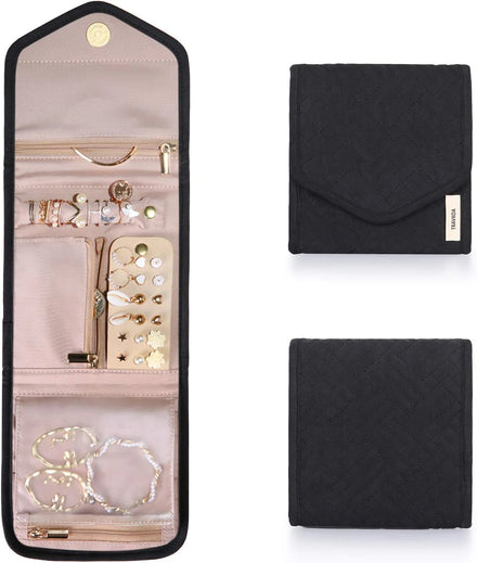 Fashionable PU Jewelry Organizer Roll Bag with Zipper Closure for Storing Rings Necklaces Earrings Candy Pattern Style Popular