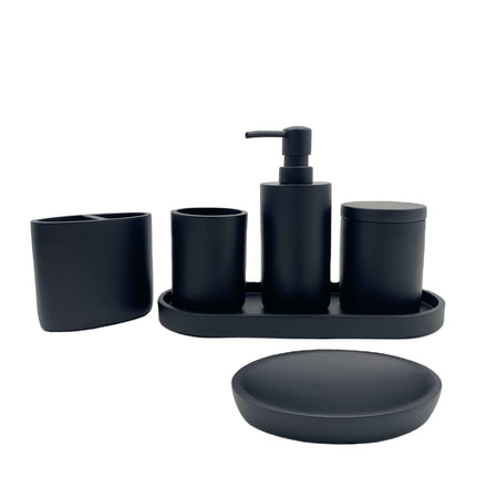Matt Black Polyresin Six-piece Eco-Friendly Stocked Customizable Color Shape Bathroom Hardware Accessories Set Factory Direct