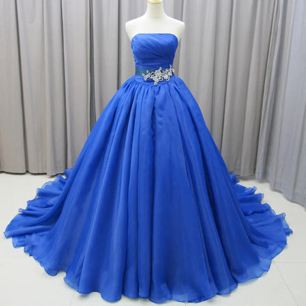Jancember MZ0009 Modest Royal Blue Strapless Lace-up Evening Dresses for Girls