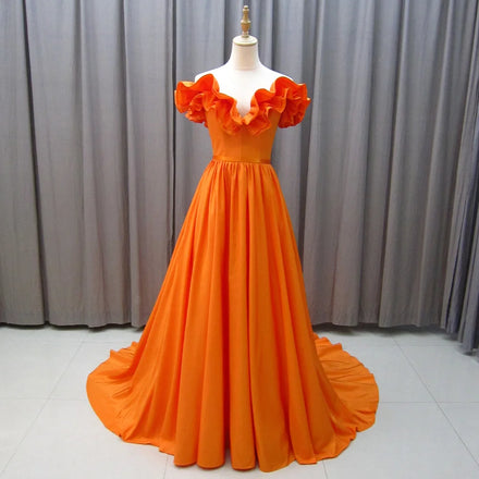 Jancember MZ0003 Fashion Orange Ruched A-line Formal Party Gowns Dresses