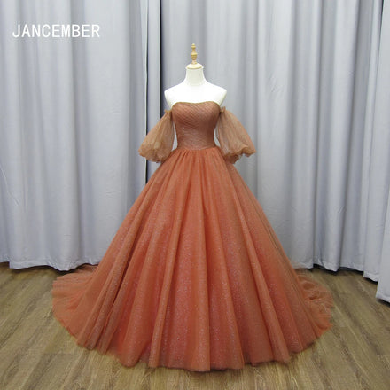 Jancember MZ0032 Princess Orange Sweetheart Evening Party Dresses With Detachable Sleeve