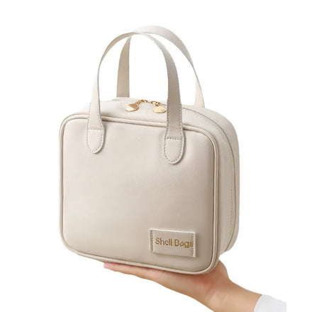 Large Capacity Square PU Leather Cosmetic for Toiletry Organizer Handheld Makeup Bag Zipper Closure Fashionable Custom Logo