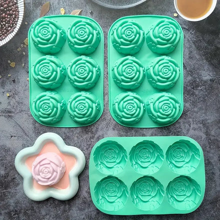 3D Rose Flower Cake Mold Heat Resistant Silicone Pudding Mold with 6 Cavities