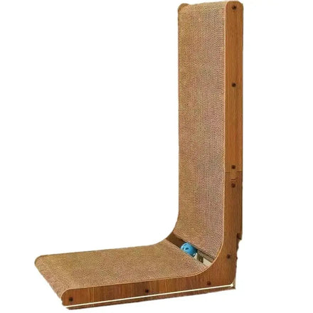 Kangdaer Luxury Modern High-Density Corrugated Wood 2-Level L-Shaped Cat Tree with Chip-Free Plastic & Metal Bed and Cat Toys