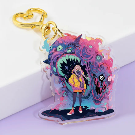Custom Logo Acrylic Keychain Cartoon Pendant Charms Glitter Transparent Personalized Holographic Anime Keychain