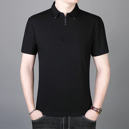 Summer Cotton Men's Short Sleeve T-shirt Comfortable Skin-friendly Thin Solid Color Men's Polo Shirt