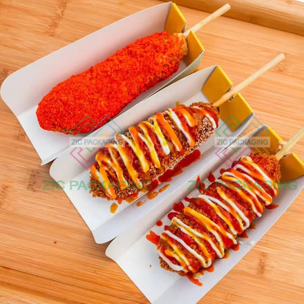 Recyclable Fast Food Hot Corn Dog Box French Fries Crepe Fried Chicken and Sushi Packaging Paper Tray for Take-Away Food