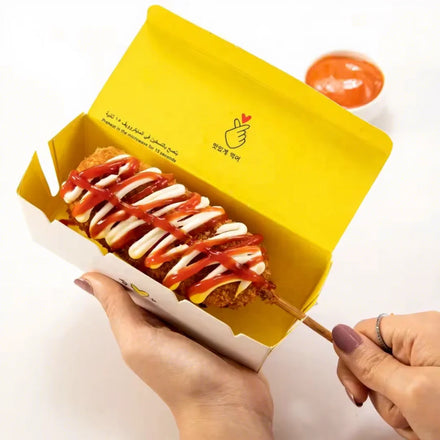 Recyclable Fast Food Hot Corn Dog Box French Fries Crepe Fried Chicken Bakery Packaging Paper Tray Box Take Out Food Packaging