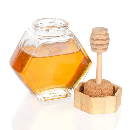 Hot Selling Free Sample 380ml Empty Clear Hexagonal Glass Dispenser Honey Pot With Bamboo Lid