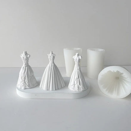 3D Wedding Dress Silicone Mold Diy Aromatherapy Candle Making Supplies Handmade Soap Plaster Resin Cake Decoration Baking Tools
