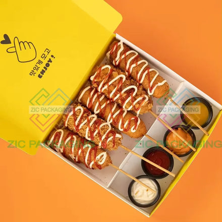 Recyclable Fast Food Hot Corn Dog Box French Fries Crepe Fried Chicken Bakery Packaging Paper Tray Box Take Out Food Packaging
