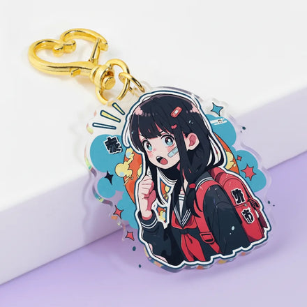 Custom Epoxy Keychain Holographic Star Effect Design Double-Sided Printing With Accessories Hd Printing Anime Design