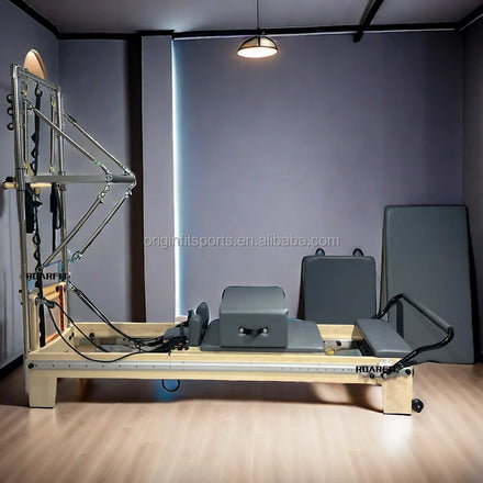 Maple Wood Pilates Reformer Machine with Tower and Half Trapeze Indoor Oak Workout Reformers