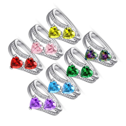 New Inlaid Seven Colors Love Zircon Pink Diamond Trendy Wedding Engagement Women S925 Silver Ring