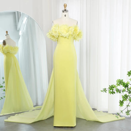 Jancember SF013 Elegant Yellow Straight Evening Prom Formal Gowns Dresses