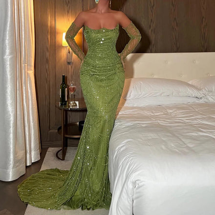 Jancember SZ306 Shiny Scoop Off Shoulder Mermaid Evening Gowns Dresses for Girls