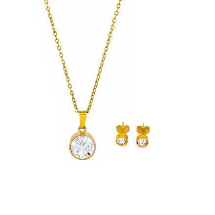Gold Plated Stainless Steel Jewelry Set Women Zircon Stainless Steel Jewelry Set Waterproof Clear Gem Jewelry Set for Kids