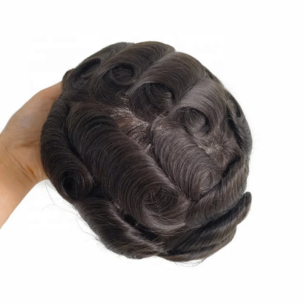 Remy Human Hair Low Density French Lace Q6 Base Hair Replacement Toupee for Men